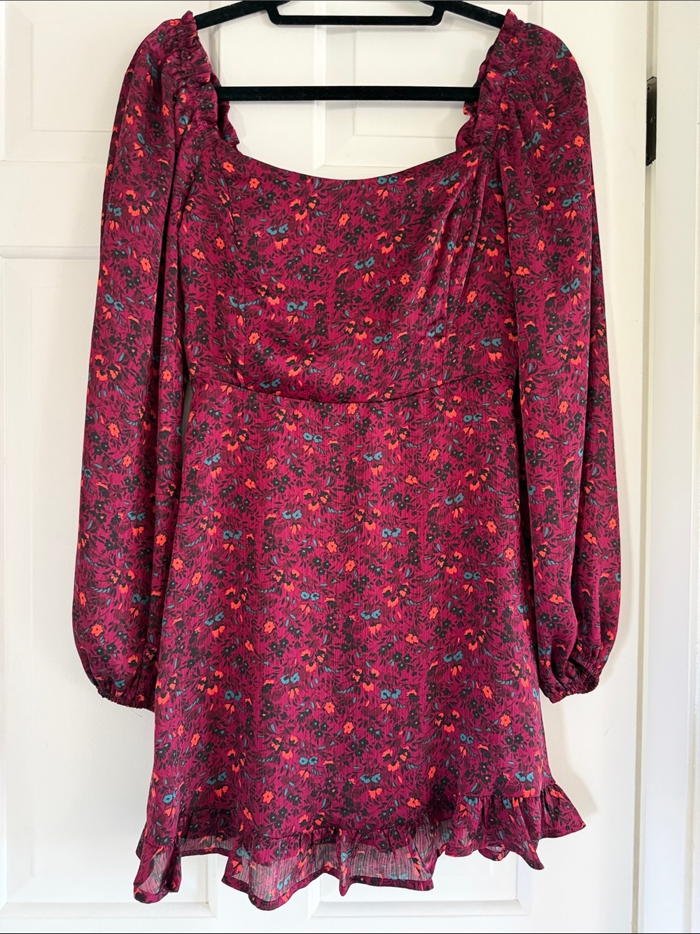 Lush Berry Floral Mini Dress in Magenta with Teal & Orange Accents
